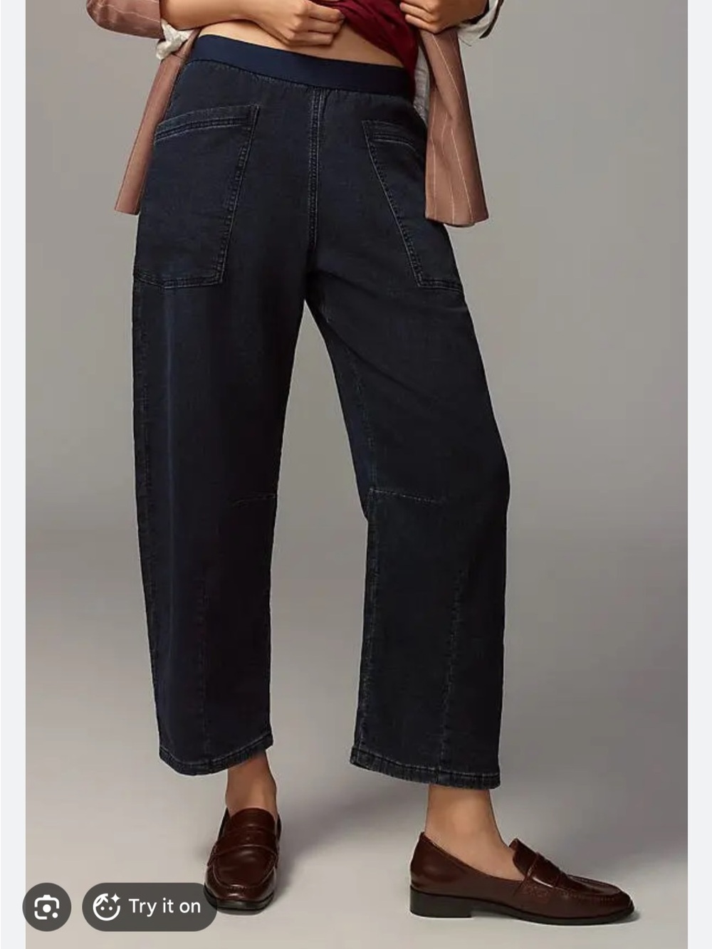 Anthropologie Pilcro Mid-Rise Pull-On Denim Knit Jeans Baggy Barrel Wide Leg